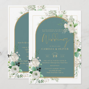 Elegant White Roses All-in-1 Wedding nodigt RSVP u Kaart