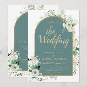 Elegant White Roses All-in-1 Wedding nodigt RSVP u Kaart