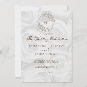 Elegant White ROses Background Wedding Kaart