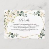 Elegant White Roses Eucalyptus Weddenschap Details Informatiekaartje (Voorkant)