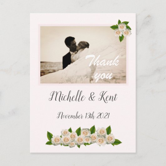 Elegant White Roses Flat Hartelijk dank Briefkaart (Voorkant)