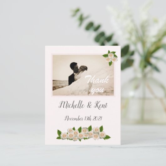 Elegant White Roses Flat Hartelijk dank Briefkaart (Staand voorkant)