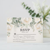Elegant White Roses Greenery Wedding RSVP Kaartje (Staand voorkant)