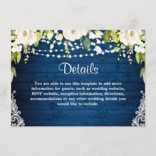 Elegant White Roses Lace Rustic Wedding Details Informatiekaartje