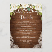 Elegant White Roses Lace Rustic Wedding Details Informatiekaartje (Voorkant)