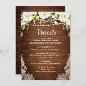 Elegant White Roses Lace Rustic Wedding Details Informatiekaartje (Voorkant / Achterkant)