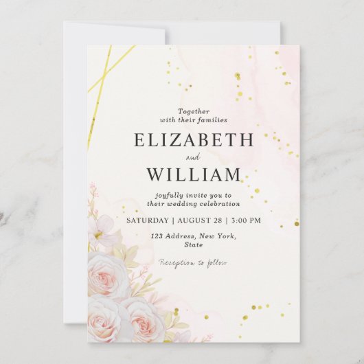 Elegant White Roses minimalist Wedding Kaart (Voorkant)