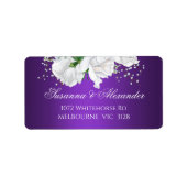 Elegant White Roses Paars Wedding Etiket (Voorkant)