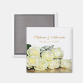 Elegant White Roses Wedding Favor Magnet Magneet (Voorkant / Achterkant)