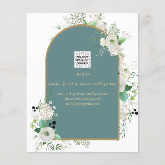 Elegant White Roses Zee Glass Arch Save Date (Achterkant)