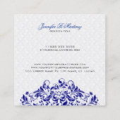 Elegant White & Royal Blue Damasks & Swirls Vierkante Visitekaartje (Achterkant)