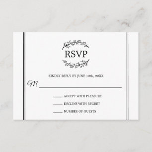 Elegant White RSVP French Style Branches Monogram Informatiekaartje