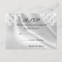 Elegant White Satin, Lace Wedding RSVP Uitnodiging