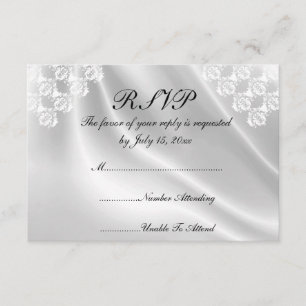 Elegant White Satin, Lace Wedding RSVP Uitnodiging