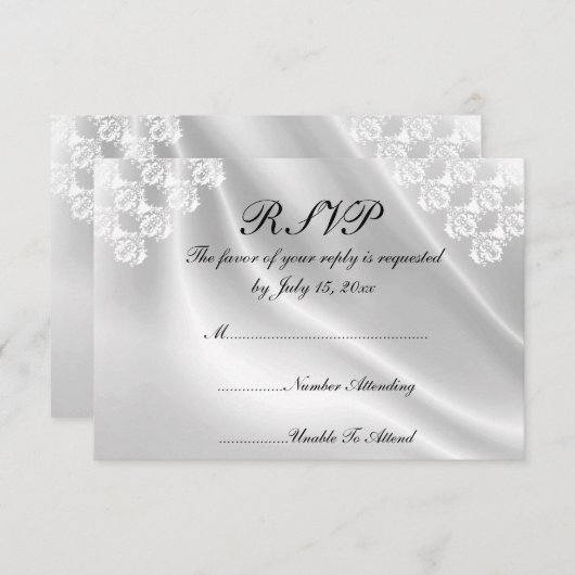 Elegant White Satin, Lace Wedding RSVP Uitnodiging (Voorkant / Achterkant)