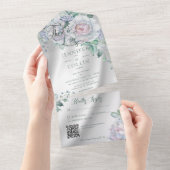 Elegant White Satin & Pastel Floral QR Code All In One Uitnodiging (Afscheurbaar)