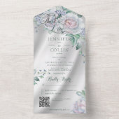 Elegant White Satin & Pastel Floral QR Code All In One Uitnodiging (Binnen)
