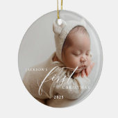 Elegant White Script Baby's First Christmas Photo  Keramisch Ornament (Links)
