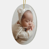Elegant White Script Baby's First Christmas Photo  Keramisch Ornament (Links)