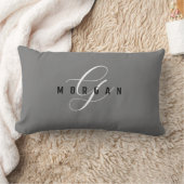Elegant White Script Monogram & Black Name, Grey L Kussen (Deken)