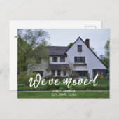 Elegant White Script New House Warming Foto Aankondigingskaart (Voorkant / Achterkant)