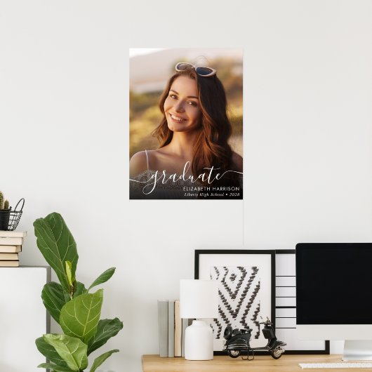 Elegant White Script Photo Overlay Afstuderen Poster (Thuiskantoor)