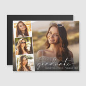Elegant White Script Photo Strip Afstuderen Magnetische Uitnodiging (Voorkant / Achterkant)