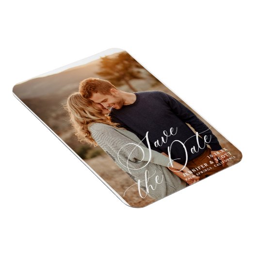 Elegant White Script | Weddenschap Opslaan datum Magneet (Rechterzijde)