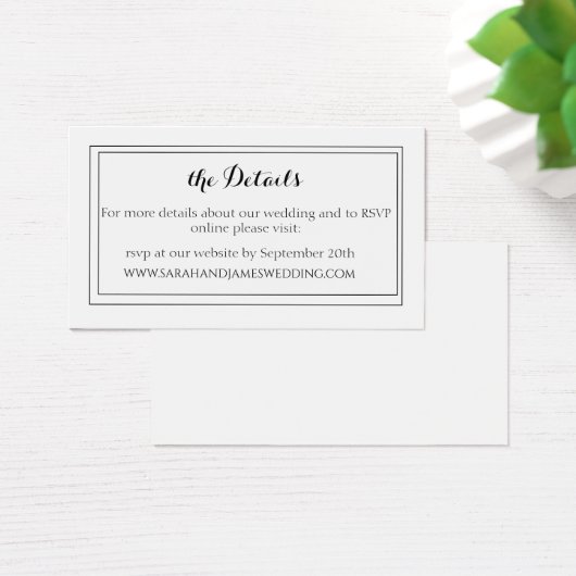 Elegant White Script Wedding Website Mini Kaart (Bureau)