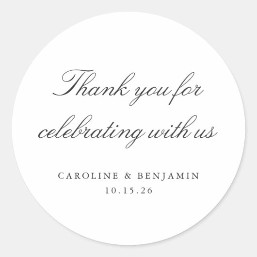 Elegant White Script Weduwen Aangepast Bedankt Ronde Sticker (Voorkant)