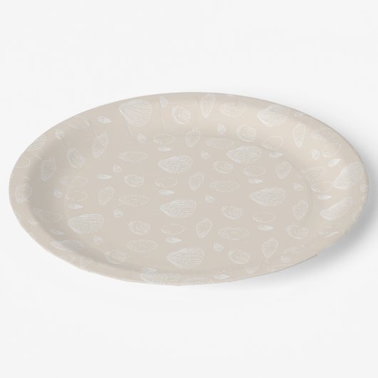 Elegant White Seashells beige Pattern Papieren Bordje (Gekanteld)
