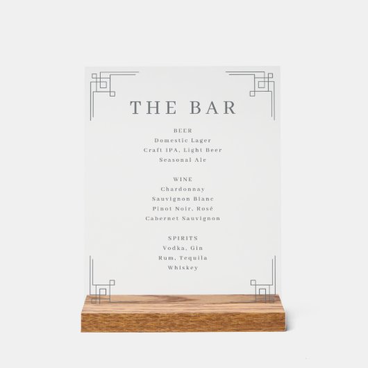 Elegant White Serif Bar Menu Sign (Recto)