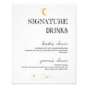 Elegant White Signature Drinken Wedding Bar Poster
