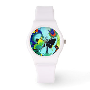 Elegant White Silicon Butterfly Collage Ontworpen  Horloge