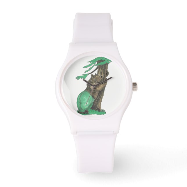 Elegant White Silicon Schattig Tree Hugger Beer Horloge (Voorkant)