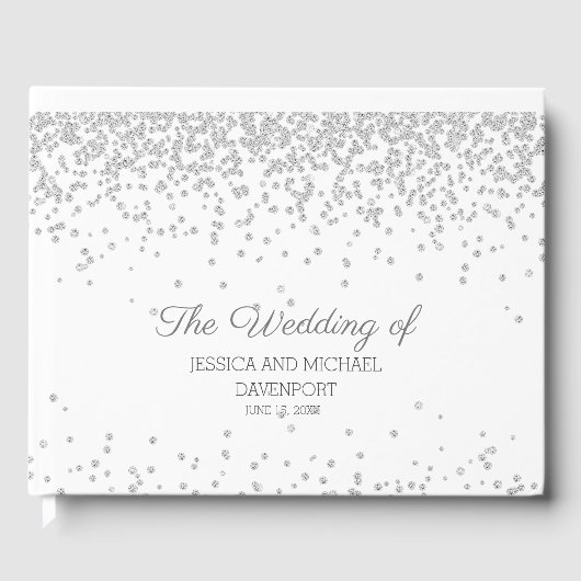 Elegant White Silver Diamond Glitter Wedding Gastenboek (Voorkant)
