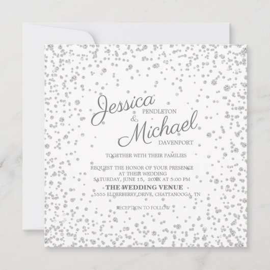 Elegant White Silver Diamond Glitter Wedding Kaart (Voorkant)
