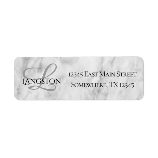 Elegant White Silver en Grey Textured Marble Etiket (Voorkant)