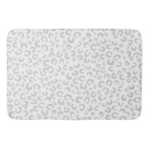 Elegant White Silver Glitter Leopard Animal Print Badmat