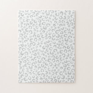 Elegant White Silver Glitter Leopard Animal Print Legpuzzel