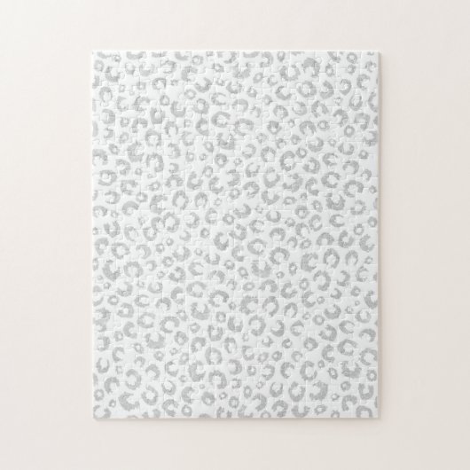 Elegant White Silver Glitter Leopard Animal Print Legpuzzel (Verticaal)