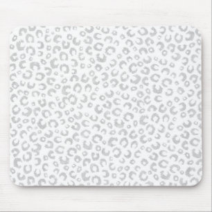 Elegant White Silver Glitter Leopard Animal Print Muismat