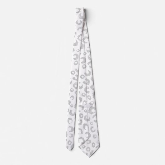Elegant White Silver Glitter Leopard Animal Print Stropdas (Achterkant)