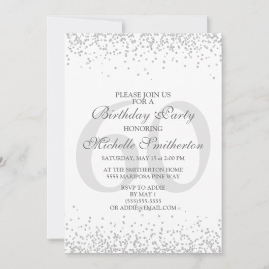 Elegant White Silver Grey Glitter 60th Birthday Kaart (Voorkant)