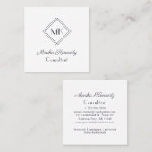 Elegant White Slate Grey Script Diamond Monogram Vierkante Visitekaartje (Voorkant / Achterkant)