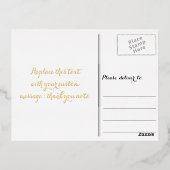 Elegant White Stylish Gold Script Hartelijk dank Folie Uitnodiging Briefkaart (Achterkant)