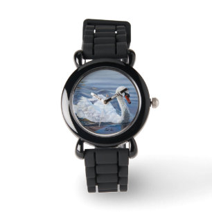 Elegant White Swan over water Horloge