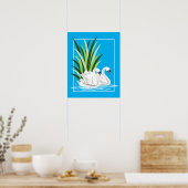 Elegant White Swans on Blue Water Poster (Keuken)