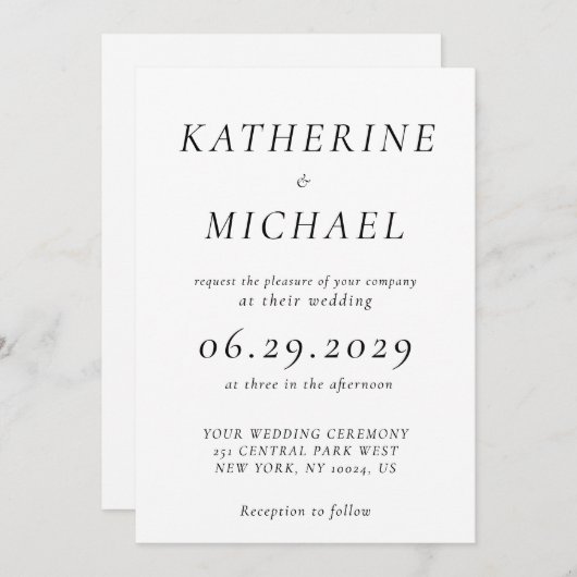 Elegant White Timeless Wedding Invitations (Devant / Derrière)