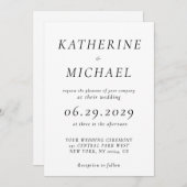 Elegant White Timeless Wedding Invitations Kaart (Voorkant / Achterkant)